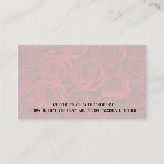 Guadalupe Religieuze Gebedskaarten Visitekaartje (Achterkant)