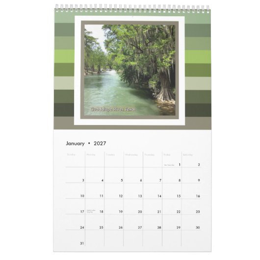 Guadalupe rivier in Gruene, Texas Kalender (Jan 2027)