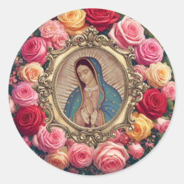 Guadalupe Rozen Religieuze Elegant Floral Ronde Sticker