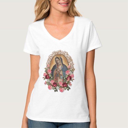 Guadalupe Spaanse katholieke Rozen Maagd Mary T-shirt (Voorkant)