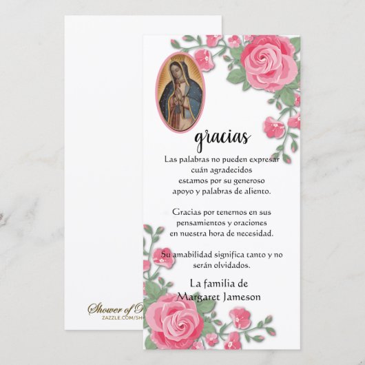 Guadalupe Virgin Mary Funeral condoléance Spain T Bedankkaart (Voorkant / Achterkant)