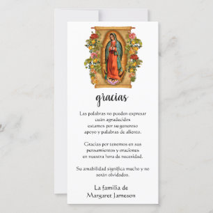 Guadalupe Virgin Mary Funeral condoléances Spaans Bedankkaart
