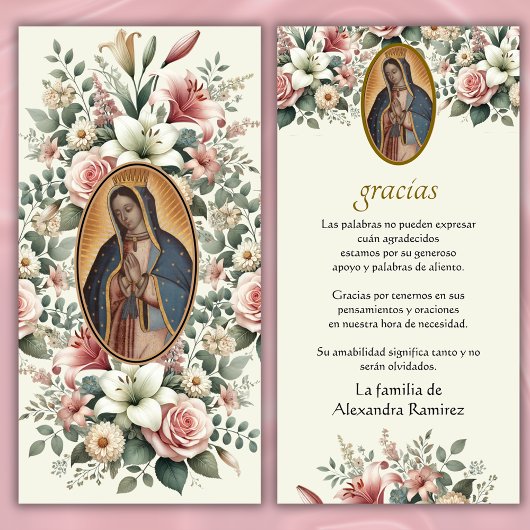 Guadalupe Virgin Mary Funeral condoléances Spaans Bedankkaart