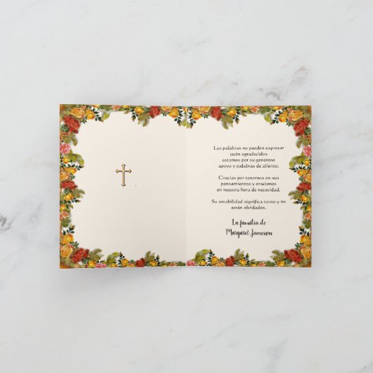 Guadalupe Virgin Mary Funeral condoléances Spaans Bedankkaart (Binnen)