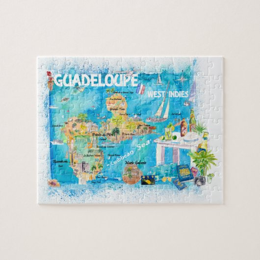 Guadeloupe Antilles Illustrated Travel Map Legpuzzel (Horizontaal)