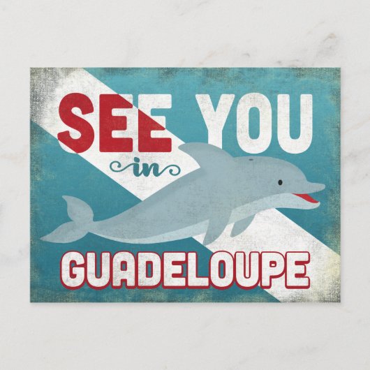 Guadeloupe Dolphin - Retro Vintage Travel Briefkaart (Voorkant)