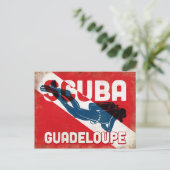 Guadeloupe Scuba Diver - Blue Retro Briefkaart (Staand voorkant)