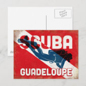 Guadeloupe Scuba Diver - Blue Retro Briefkaart (Voorkant / Achterkant)