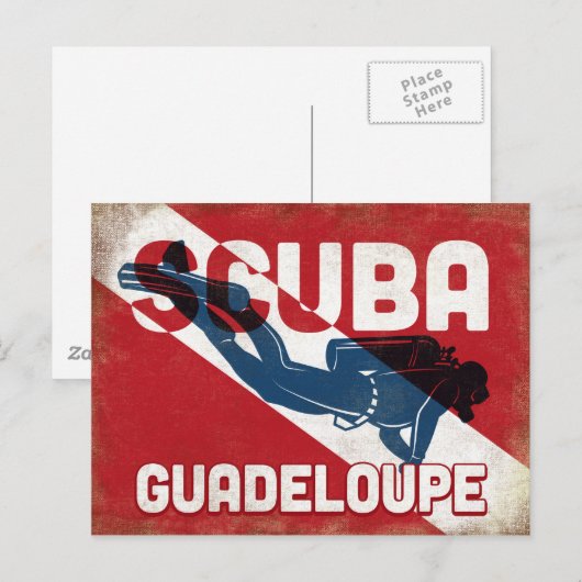 Guadeloupe Scuba Diver - Blue Retro Briefkaart (Voorkant / Achterkant)