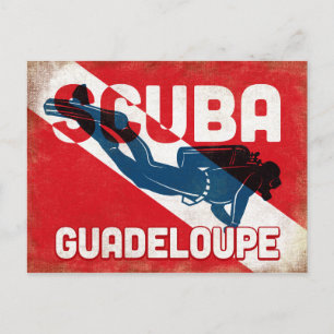 Guadeloupe Scuba Diver - Blue Retro Briefkaart