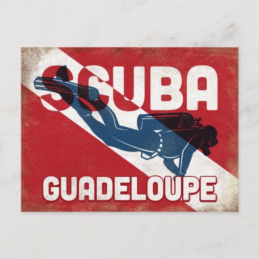 Guadeloupe Scuba Diver - Blue Retro Briefkaart (Voorkant)