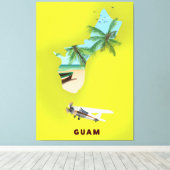 Guam geïllustreerde kaartreisposter canvas afdruk (Insitu (Houten vloer))