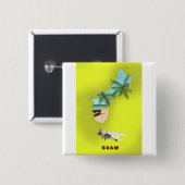 Guam geïllustreerde kaartreisposter vierkante button 5,1 cm (Voorkant /achterkant)