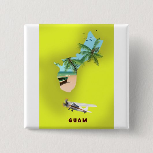 Guam geïllustreerde kaartreisposter vierkante button 5,1 cm (Voorkant)