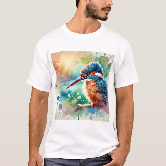 Guam Kingfisher Bird 150624AREF120 - Watercolor T-shirt (Voorkant)