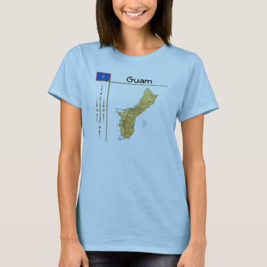 Guam Map + vlag + titel T-shirt (Voorkant)