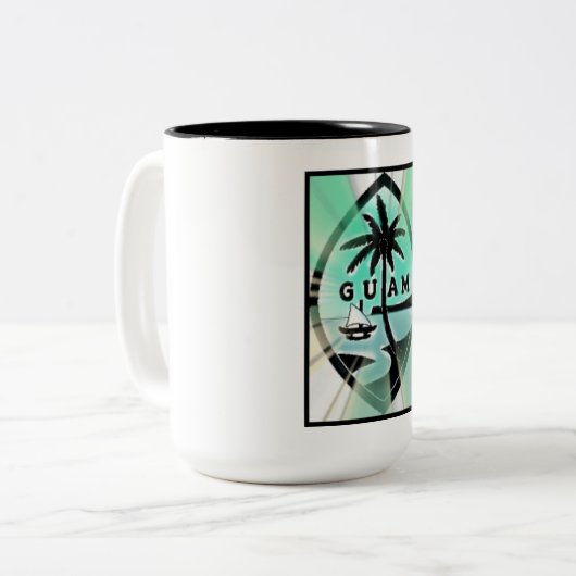 Guam Seal w Sun Rays Tweekleurige Koffiemok (Voorkant links)