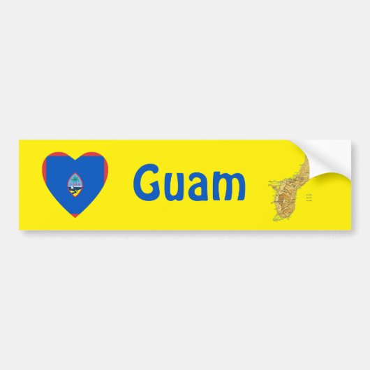 Guam Vlag Hart + Landkaart Bumpersticker (Voorkant)