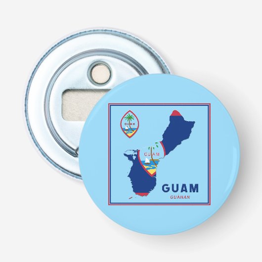 Guam-vlaggenkaart en -zegel button flesopener (Voorkant)