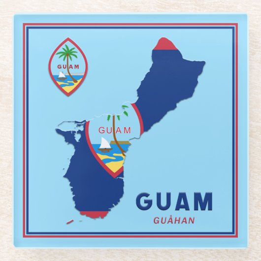 Guam-vlaggenkaart en -zegel glazen onderzetter (Voorkant)