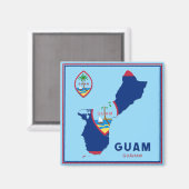 Guam-vlaggenkaart en -zegel magneet (Voorkant / Achterkant)