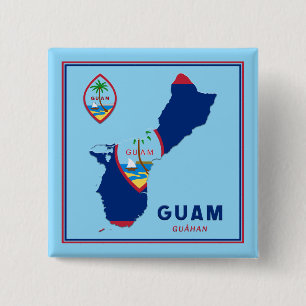 Guam-vlaggenkaart en -zegel vierkante button 5,1 cm