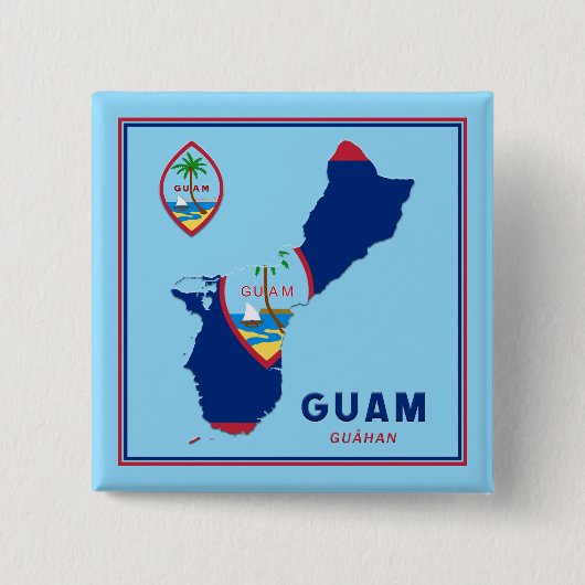 Guam-vlaggenkaart en -zegel vierkante button 5,1 cm (Voorkant)