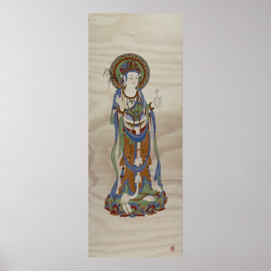 Guan Yin Buddha Doug Fir Background Art Print (Voorkant)