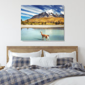 Guanaco over de rivier de Torres del Paine Canvas Afdruk (Insitu (Slaapkamer))