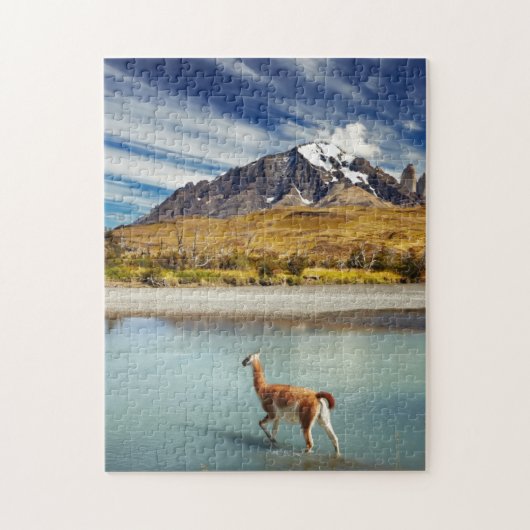 Guanaco over de rivier de Torres del Paine Legpuzzel (Verticaal)