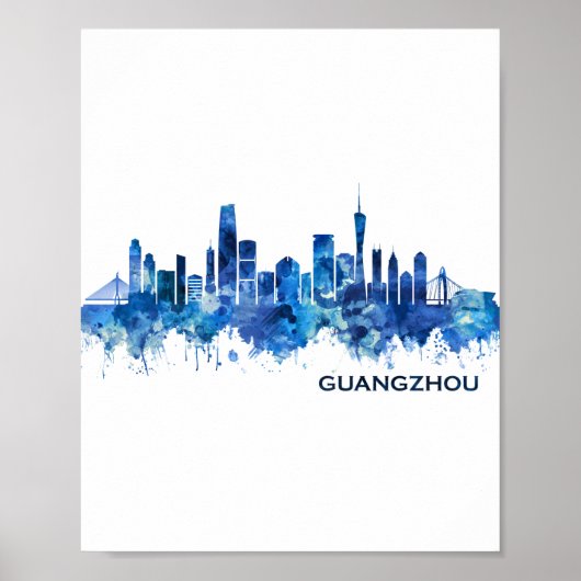 Guangzhou China Skyline Blue Poster (Voorkant)