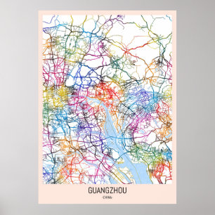 Guangzhou China Stadsplattegrond Poster