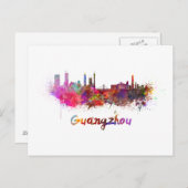 Guangzhou skyline in watercolor briefkaart (Voorkant / Achterkant)