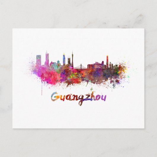 Guangzhou skyline in watercolor briefkaart (Voorkant)
