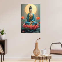 Guanyin Mediteren op een stralende lotus