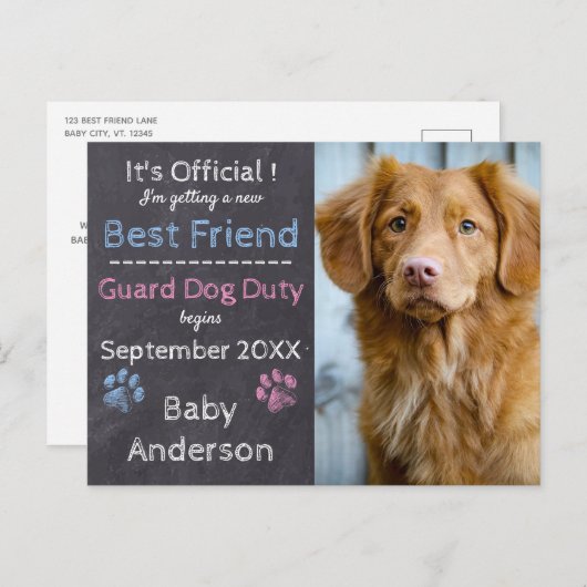 Guard Dog Duty Zwangerschap Aankondiging Briefkaar (Voorkant / Achterkant)