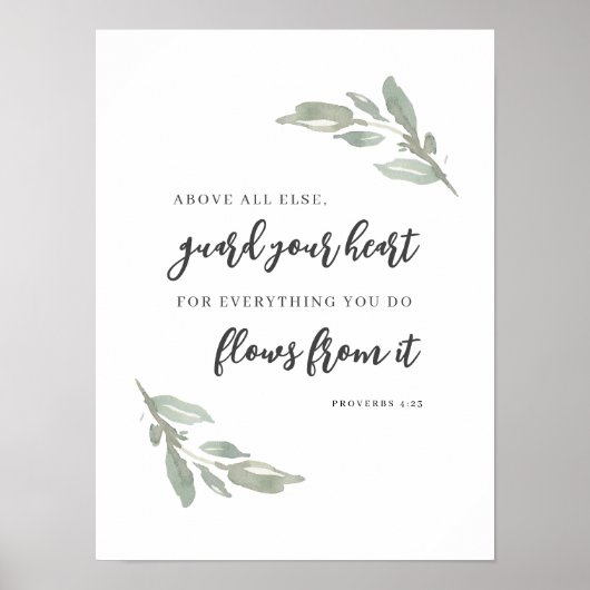 Guard Your Heart Minimal Bible Verse Green Leaves Poster (Voorkant)
