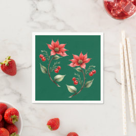 Guardanapo papel Natal verde e Flores Vermelhas Servet
