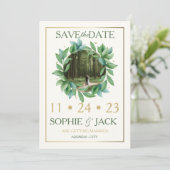 Guardar la fecha verde y oro save the date (Staand voorkant)