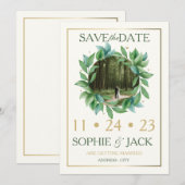 Guardar la fecha verde y oro save the date (Voorkant / Achterkant)