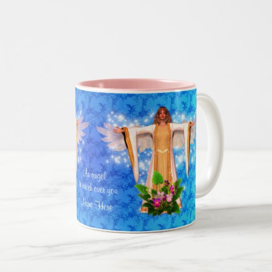 Guardian Angel Blue Inspirerend Gepersonaliseerd Tweekleurige Koffiemok (Voorkant rechts)