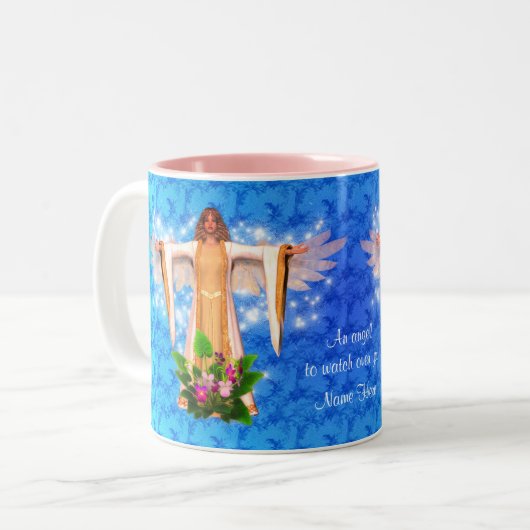 Guardian Angel Blue Inspirerend Gepersonaliseerd Tweekleurige Koffiemok (Voorkant links)