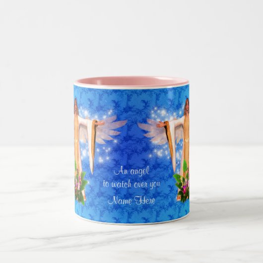 Guardian Angel Blue Inspirerend Gepersonaliseerd Tweekleurige Koffiemok (Center)