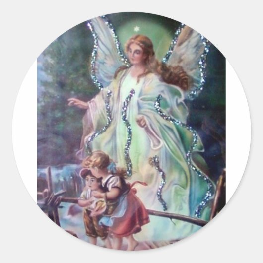 GUARDIAN ANGEL c. 1900 Ronde Sticker (Voorkant)
