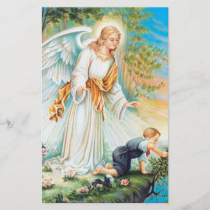 Guardian Angel Child Boy Flowers Briefpapier