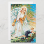 Guardian Angel Child Boy Flowers Briefpapier (Voorkant / Achterkant)