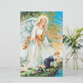 Guardian Angel Child Boy Flowers Briefpapier (Staand voorkant)