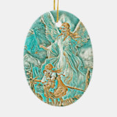 Guardian Angel, Children and Bridge Gold en Blauwg Keramisch Ornament (Achterkant)