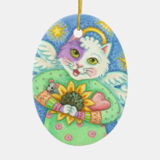GUARDIAN ANGEL, CHRISTMAS CAT ORNAMENT Oval (Voorkant)