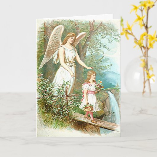 Guardian Angel en Girl Kaart (Gele Bloem)